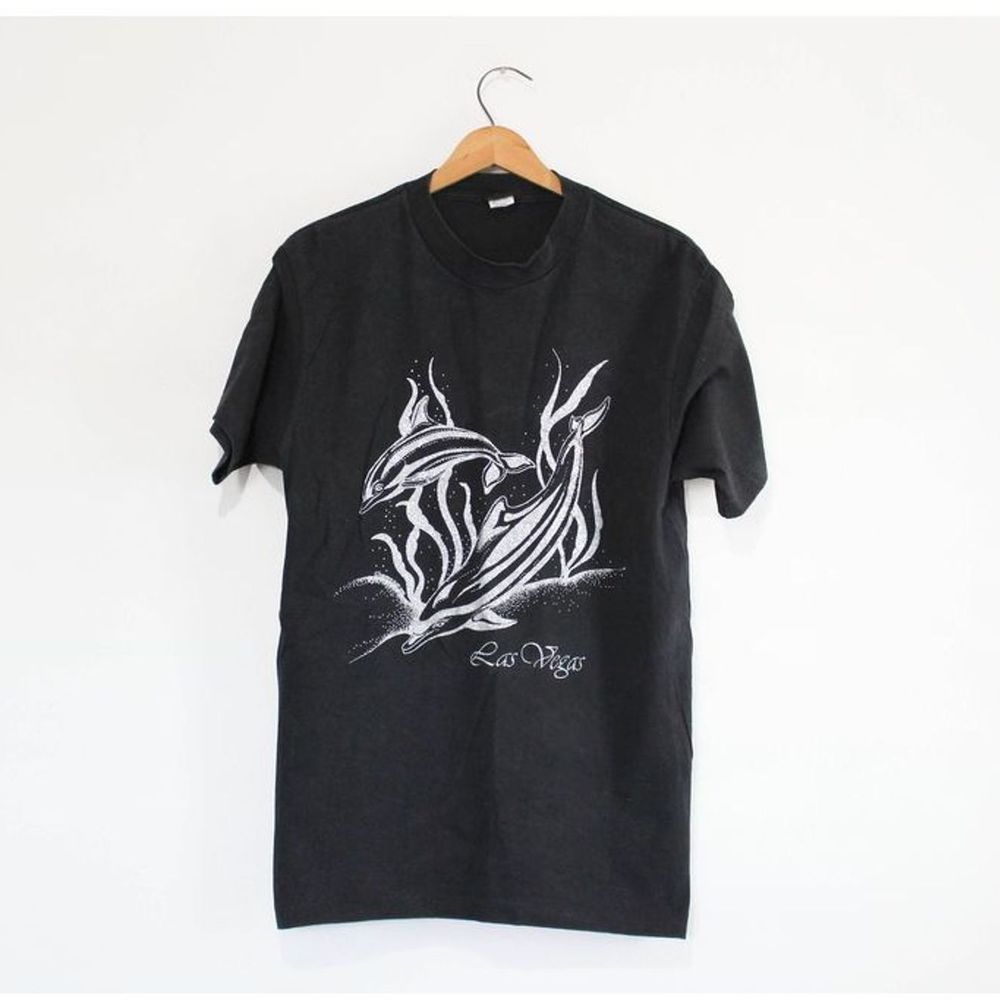 Vintage Black T-Shirt with Silver Dolphin Graphic